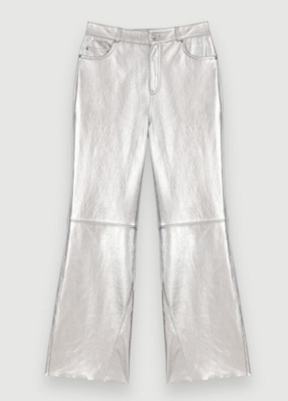 Maje Paris Real Leather Silver Metallic Straight Leg Pants Trousers US 8 NWT